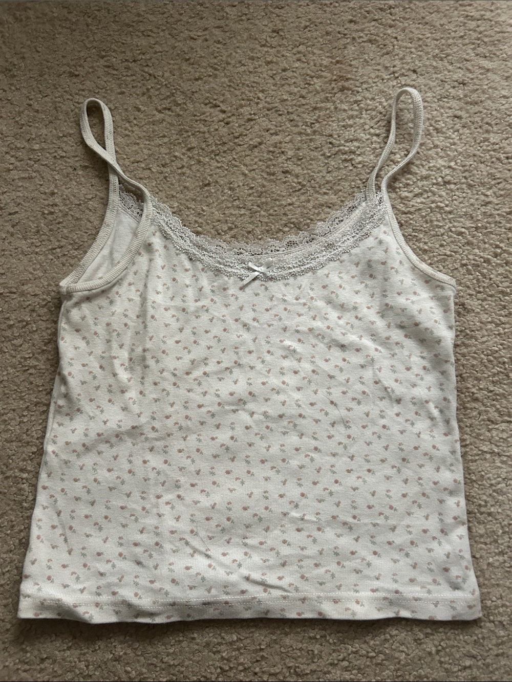 Brandy Melville Cream Cami with Tiny Pink Floral Print